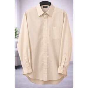 IZOD Men’s Dress Shirt Large 16 34/35 Cream Button Down Cotton Blend Classic